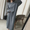 纤束马宽松慵懒V领连帽针织连衣裙 XFT-0182 商品缩略图0