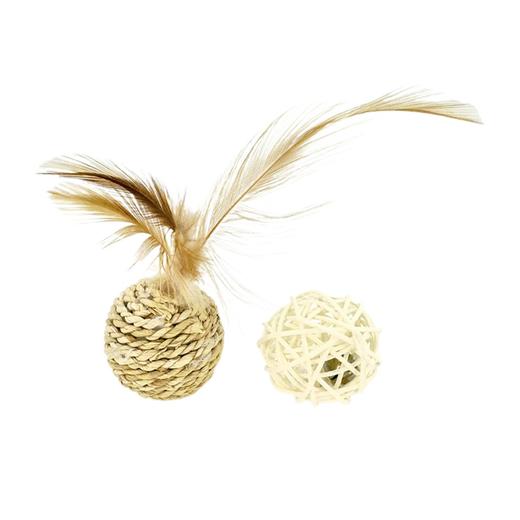 皮皮淘羽毛藤条球猫玩具 植物草编响铃双球1/套 商品图0