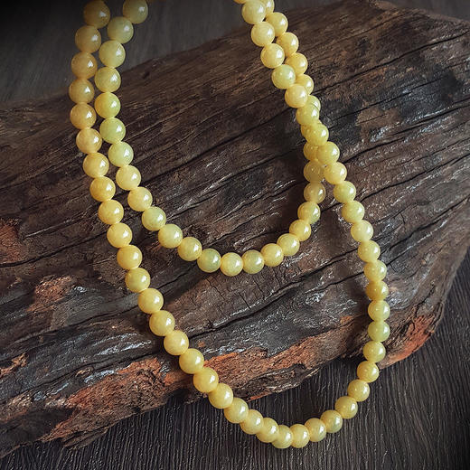 【天然正品】A货翡翠天然精品约7.4MM糯冰种无杂裂黄翡翡翠圆珠项链60CM中性款现售价：2980！300924NJM24 商品图5