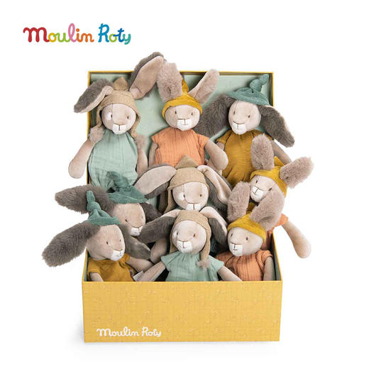 Moulin Roty 灰/芥末黄色小兔玩偶 法式玩偶 适合年龄0岁+ 三只邦尼兔系列 678023 商品图4