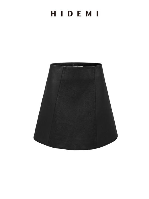 HIDEMI 极简中低腰显瘦拼接立体剪裁不规则拼接设计感短裙半身裙皮裙 商品图4