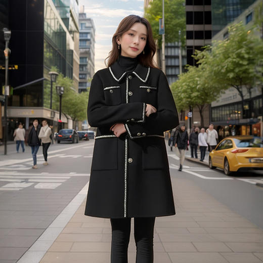 奢姿大码女装2024冬季胖妹妹翻领气质大口袋中长款小香风呢外套9944327530 商品图3