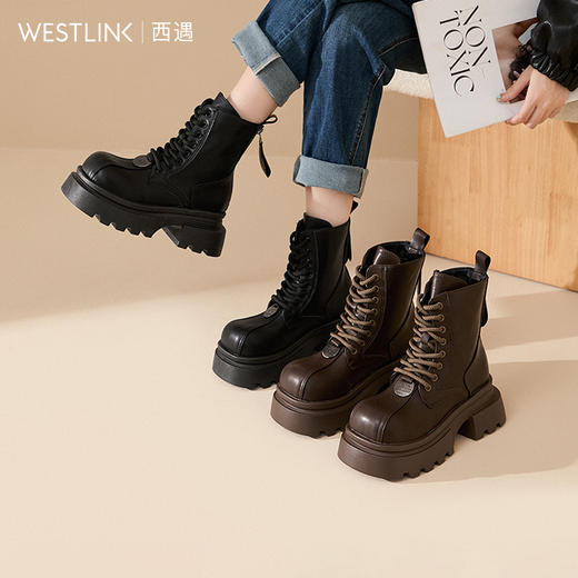 西遇厚底马丁靴女新款秋冬英伦单靴小个子增高松糕圆头短靴子V0047888 商品图0