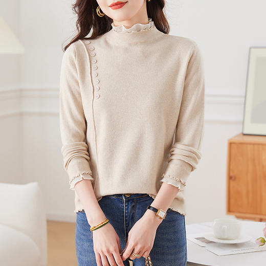 CC-27-24210宽松内搭半高领羊毛打底衫女秋冬2024新款长袖外穿洋气针织毛衣女 商品图3