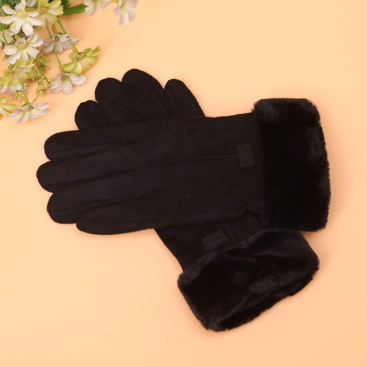 女士德绒麂皮绒食指触屏保暖手套1004