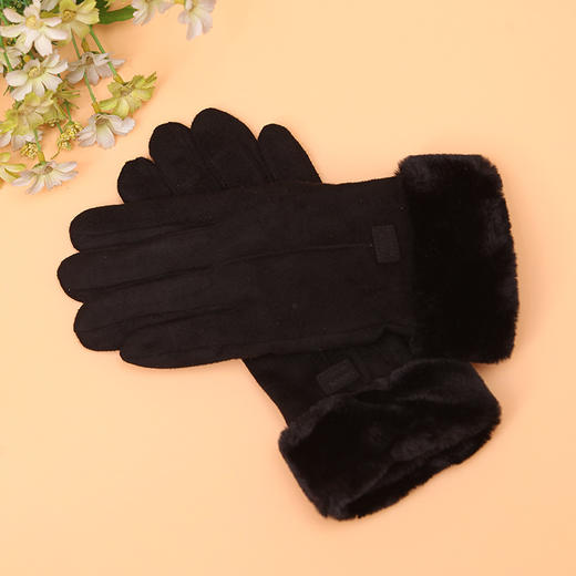 女士德绒麂皮绒食指触屏保暖手套1004 商品图0