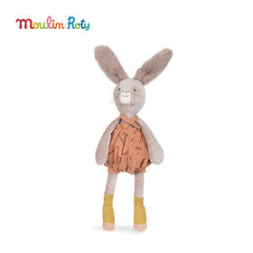 Moulin Roty 灰/橘色中兔玩偶 法式玩偶 适合年龄0岁+ 三只邦尼兔系列 678025