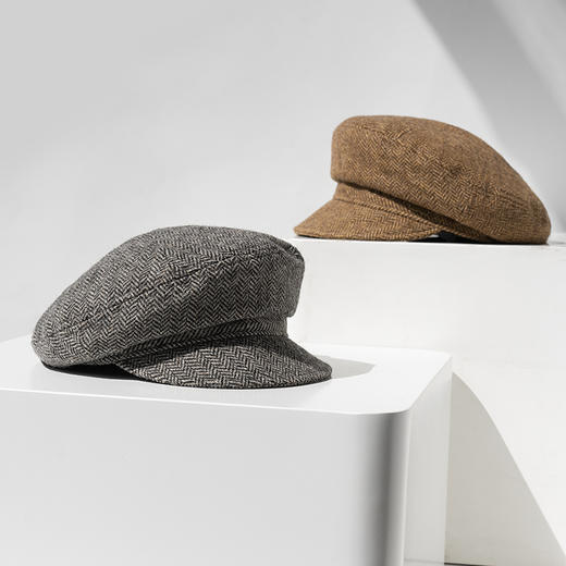 BY357复古英伦风人字纹鸭舌帽百搭羊毛报童帽冬季老钱风帽子24RJ011 商品图1