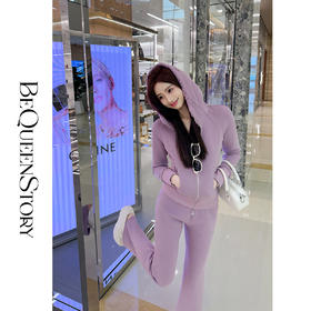 余潇潇【活力都市】重工柔软亲肤烫钻珠花修身加绒上衣&直筒裤套装