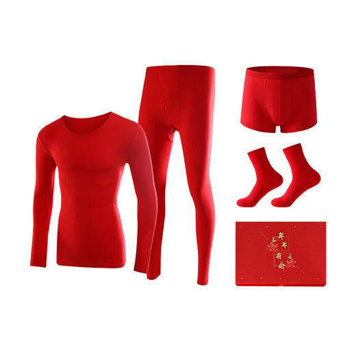 3A抗菌【大红色本命年保暖内衣】纯棉蛇年结婚内衣 男女款红色秋衣秋裤套装 商品图3