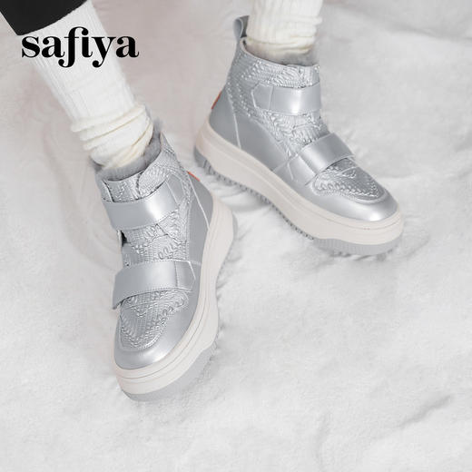 预售5天|Safiya/索菲娅2024时尚科技银厚底魔术贴加绒保暖抗寒毛毛雪地靴 SF4411A408 商品图1