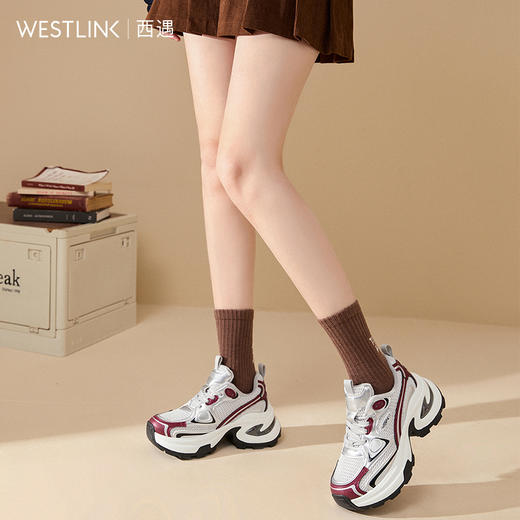 西遇银色老爹鞋女新款冬季超火潮酷百搭加绒休闲鞋厚底运动鞋V4147850 商品图3