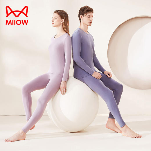 猫人秋冬季【男士女士舒适保暖内衣】情侣款 云感棉秋衣秋裤 修身圆领套装 商品图0