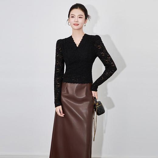 【高货wl】全新升级【铂金会员146/天猫189/差价43】(02557) 洛诗琳新款气质修身打底衫镂空蕾丝花边V领长袖针织衫 商品图0