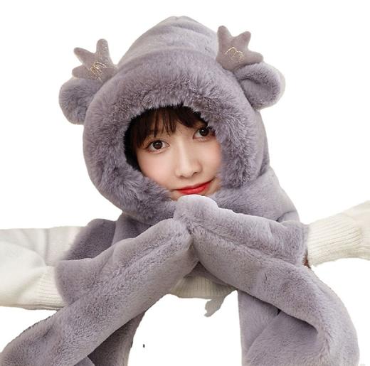 【萌趣小龙宝！帽子围巾三件套】冬季新款龙宝鹿角帽子围巾三件套加厚保暖毛绒帽子一体帽保暖围脖。ry 商品图4