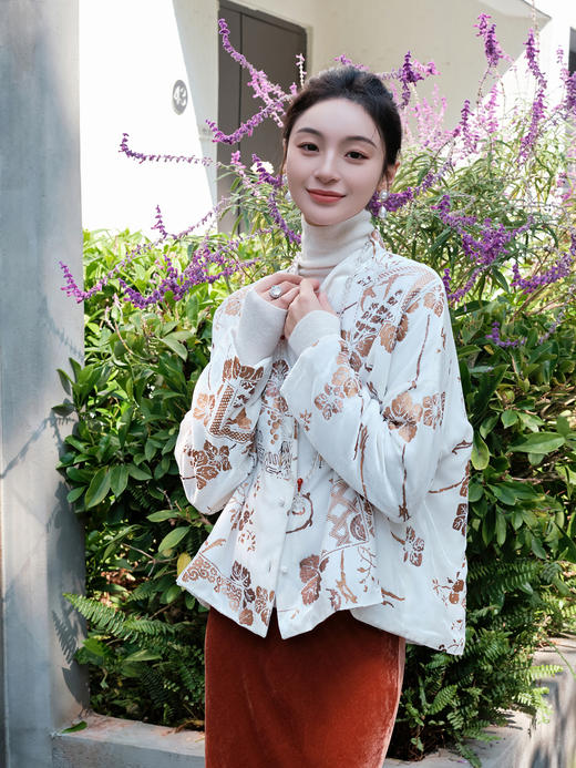 盛唐牡丹|丝绒烫金双面穿夹棉外套 商品图0