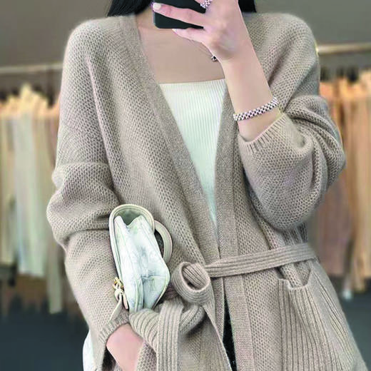 纤束马慵懒软糯系带中长款针织开衫 XFT-0206 商品图1