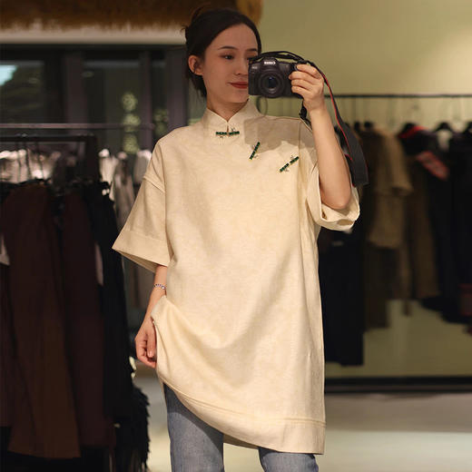 【顺丰包邮】40703 洛诗琳新中式暗纹提花中长款竹节扣国风衬衫0029 商品图0