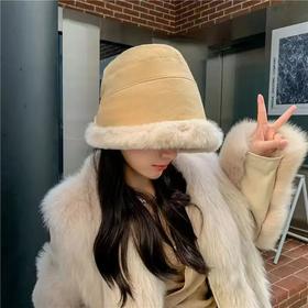 【拍1发2方便搭配使用】秋冬毛绒渔夫帽女加厚卷边毛毛蒙古帽保暖加绒加厚渔夫帽子女