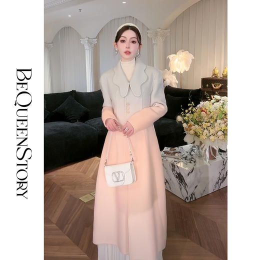 余潇潇【落日香风】轻奢时尚木耳边收腰显瘦长款毛呢外套秋冬款女 商品图0