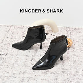 经典鲨2024年冬季新款优雅尖头细高跟后拉链及踝时装短靴女KC00-D58031