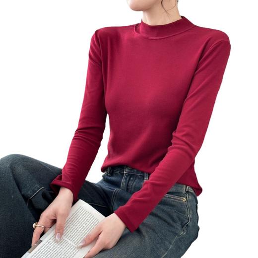 【3件/69】双面磨毛小立领长袖女秋冬新款半高领百搭内搭上衣高级椰油打底衫HLY 商品图4