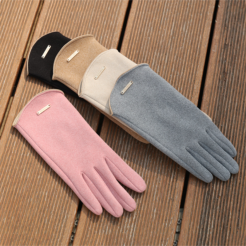 女士秋冬翻指德绒保暖触屏手套2405