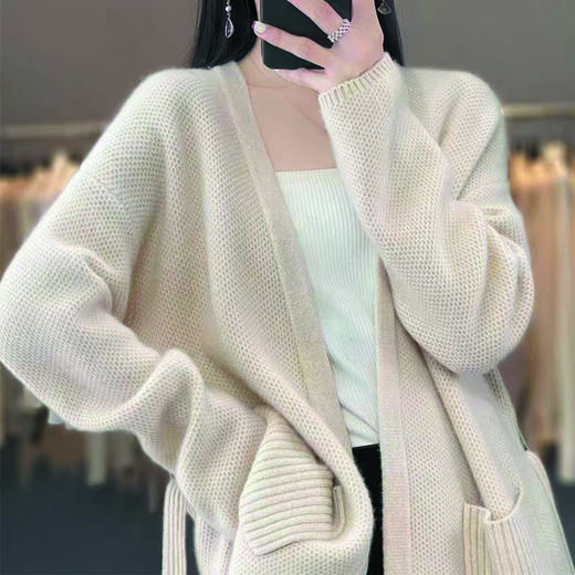 纤束马慵懒软糯系带中长款针织开衫 XFT-0206 商品图3