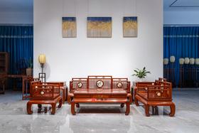 红桥红  家具严选  缅甸花梨（大果紫檀）【嵌云石 梳背沙发 123六件套】