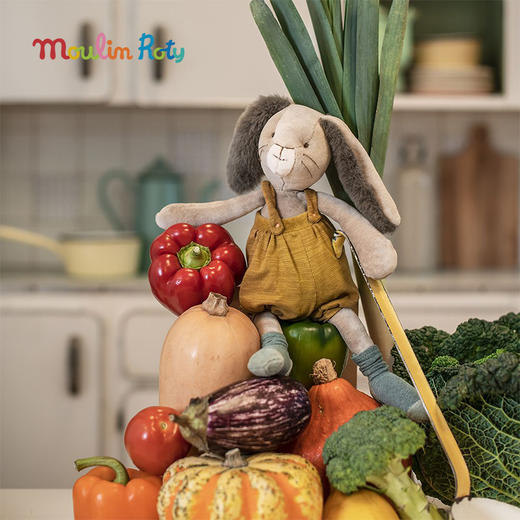 Moulin Roty 灰/橘色中兔玩偶 法式玩偶 适合年龄0岁+ 三只邦尼兔系列 678025 商品图6