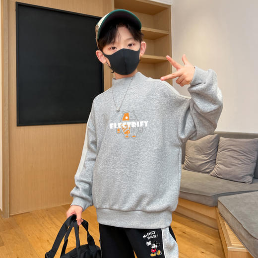 男童加绒加厚卫衣冬季2024新款男大童上衣秋冬款儿童保暖衣服冬装 商品图0
