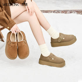 西遇勃肯鞋厚底加绒女新款冬季全包毛毛博肯鞋外穿保暖棉鞋子D4147832