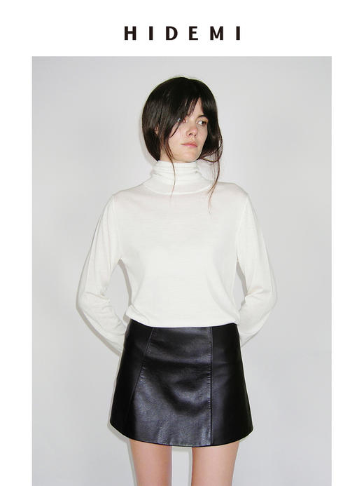 HIDEMI 极简中低腰显瘦拼接立体剪裁不规则拼接设计感短裙半身裙皮裙 商品图1