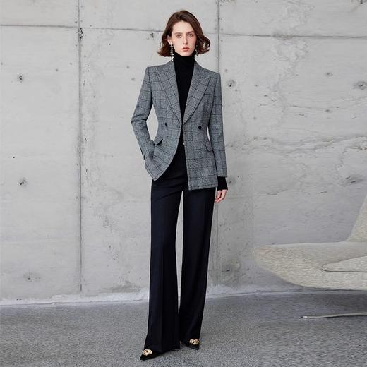 IWY/高端奢华格纹西装套装女秋冬季英伦风职业装时尚西服微喇裤正装C2125+P2124 商品图0