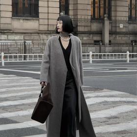 【顺丰包邮】40137 洛诗琳秋冬新款设计感绑带骆驼绒长款毛呢大衣0601