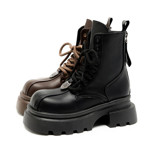 西遇厚底马丁靴女新款秋冬英伦单靴小个子增高松糕圆头短靴子V0047888 商品图4