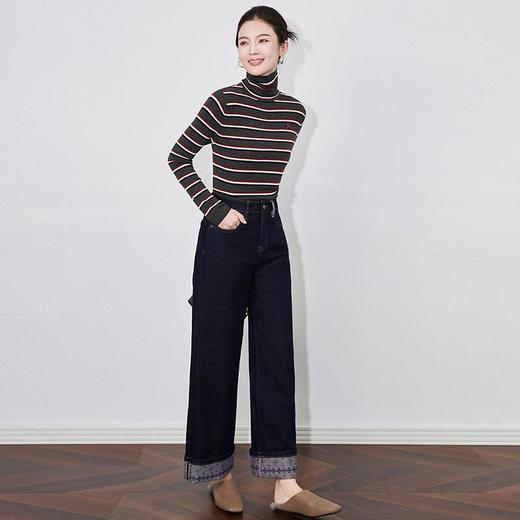 【高货wl】全新升级【铂金会员220/天猫289/差价69】(04202) 洛诗琳新款法式复古印花拼接牛仔裤显瘦垂坠感蓝色阔腿裤 商品图0