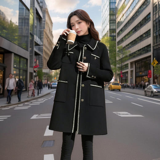 奢姿大码女装2024冬季胖妹妹翻领气质大口袋中长款小香风呢外套9944327530 商品图2