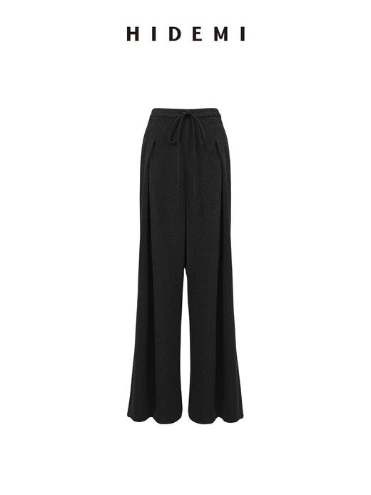 HIDEMI【江疏影同款】进口绵羊毛保暖厚款双压褶垂顺感超模阔腿裤长裤 黑色|深灰色 商品图9