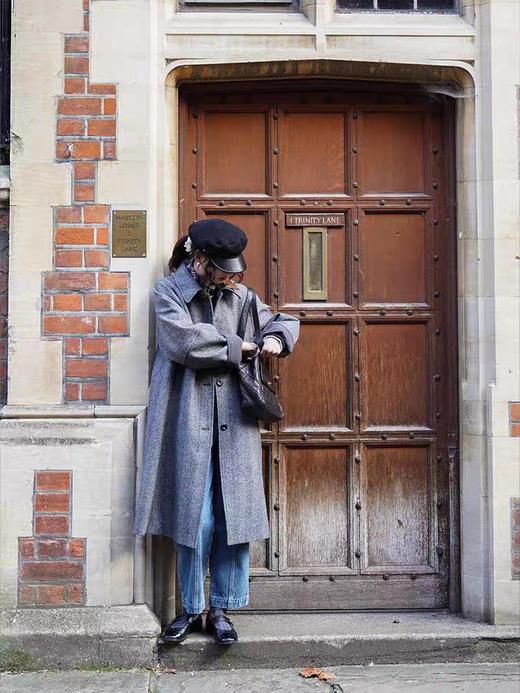 浮生八记/24C114/复古全羊毛人字纹羊腿袖卷袖口大衣 商品图1