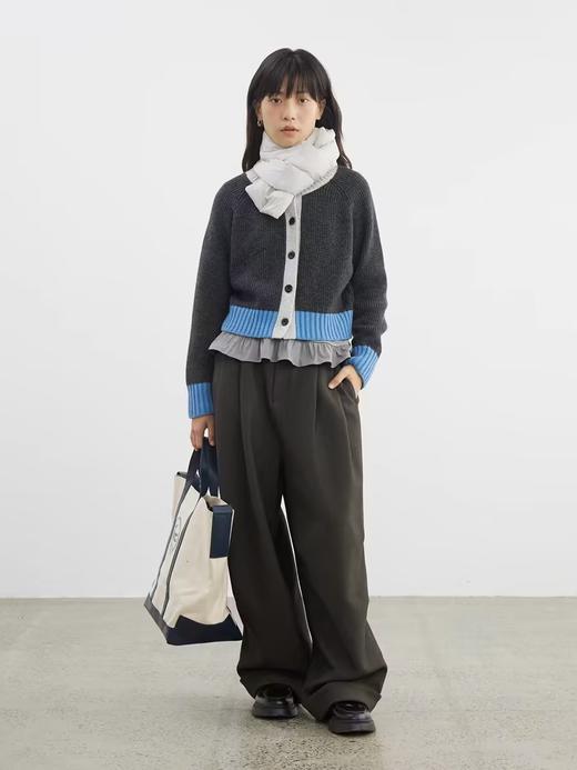 步履不停/4D13231C/复古拼色圆领短款针织开衫毛衣 商品图1