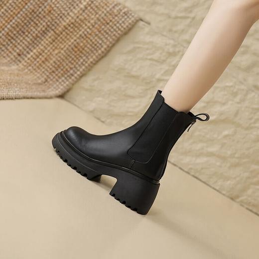 【预售5天】英伦风切尔西靴女新款秋冬牛皮圆头厚底高跟短靴女粗跟ZMXY&B2330-1 商品图3