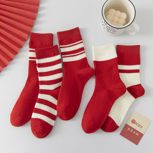 【5双走鸿运过年红袜子】本命年男女中长筒袜 新年大红色发财袜 红年袜 商品图14