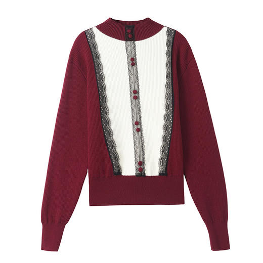 CC-11-9078一体绒打底衫女士新款拼色洋气蕾丝秋冬内搭加绒厚款毛衣 商品图4