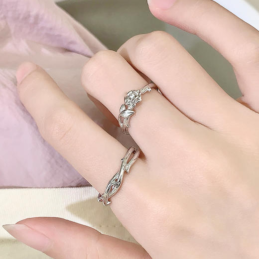 卡蒂罗/KADER 足银999 玫瑰密语情侣对戒 荆棘玫瑰简约复古开口可调节纯银素圈一对 浪漫精致恋爱告白钟爱久久 商品图4