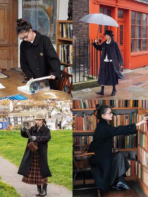 浮生八记/24C119/复古全羊毛娃娃领抽肩章收袖口古董金扣大衣 商品图1