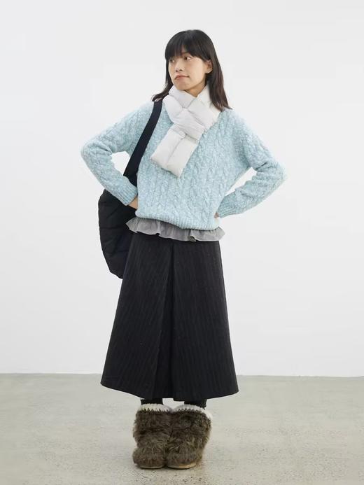 步履不停/4D41125C/复古黑白竖条纹A字呢子羊毛半身裙 商品图2