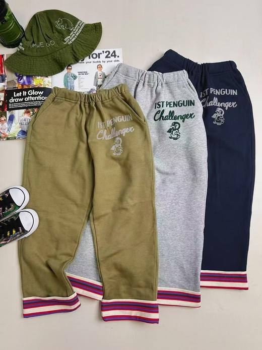 2024秋冬DD同款日系企鹅加绒卫裤！印花立体刺绣彩色条纹轻抓绒运动长裤！ 商品图1