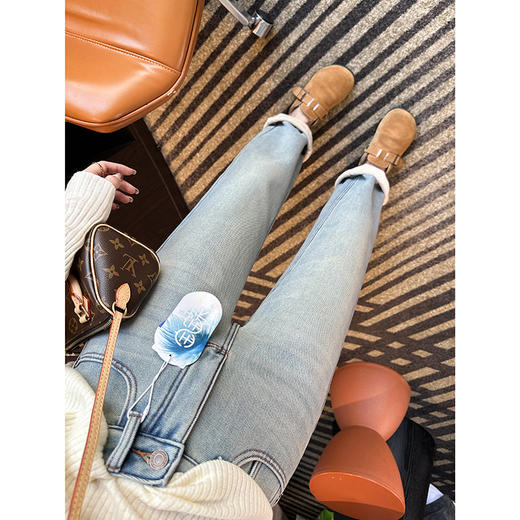 梨型身材福音！2024浅蓝色加厚绒哈伦牛仔裤女宽松慵懒显瘦奶奶裤! 商品图4