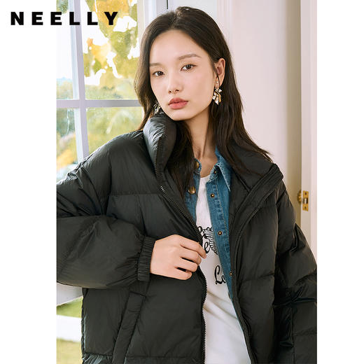 NEELLY纳俪85白鹅绒立领短款羽绒服2023冬季新款时尚休闲加厚外套 商品图1